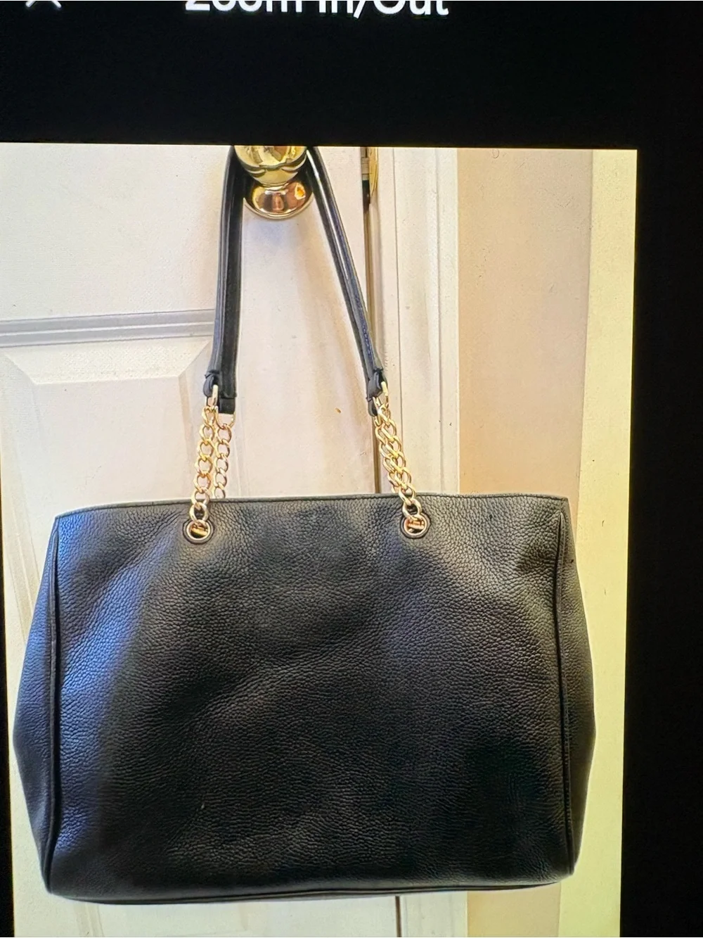 Tory Burch Black Pebbled Leather Tote with Gold Hardware